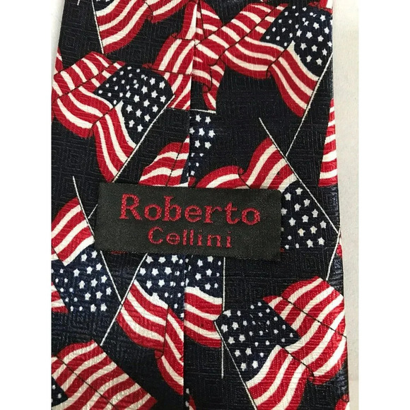Roberto Cellini USA American Flag July 4th Memorial Patriotic Classic Neck Tie - Picture 3 of 4